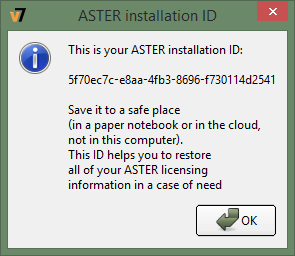 Salve seu ID de instalação do ASTER 